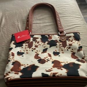 Canvas cow print Montana West shoulder bag